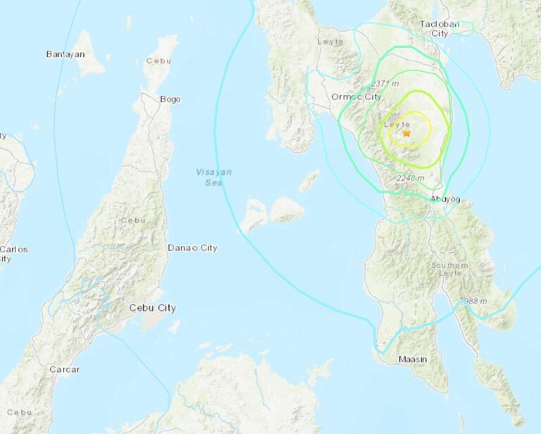 필리핀 세부 동쪽의 레이테 강도 5.3 지진 새벽 발생